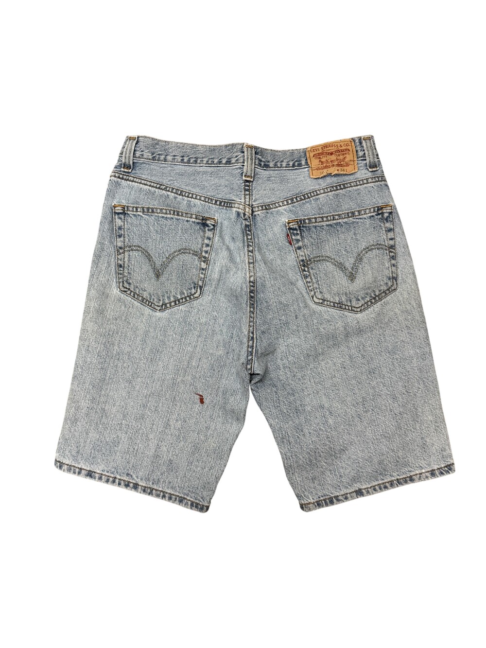 Vintage Levi's Shorts Mens 34 Blue Denim 505 Regular Fit Distressed Light Wash